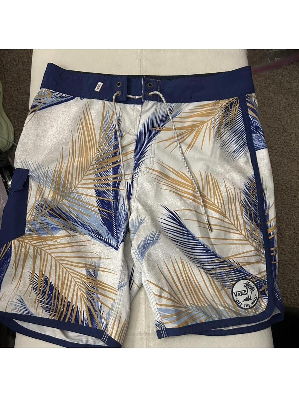 Vans blue/gold palm leaf print board shorts size M